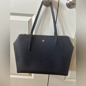 Tory Burch Navy Emerson Large Double Zipper Tote